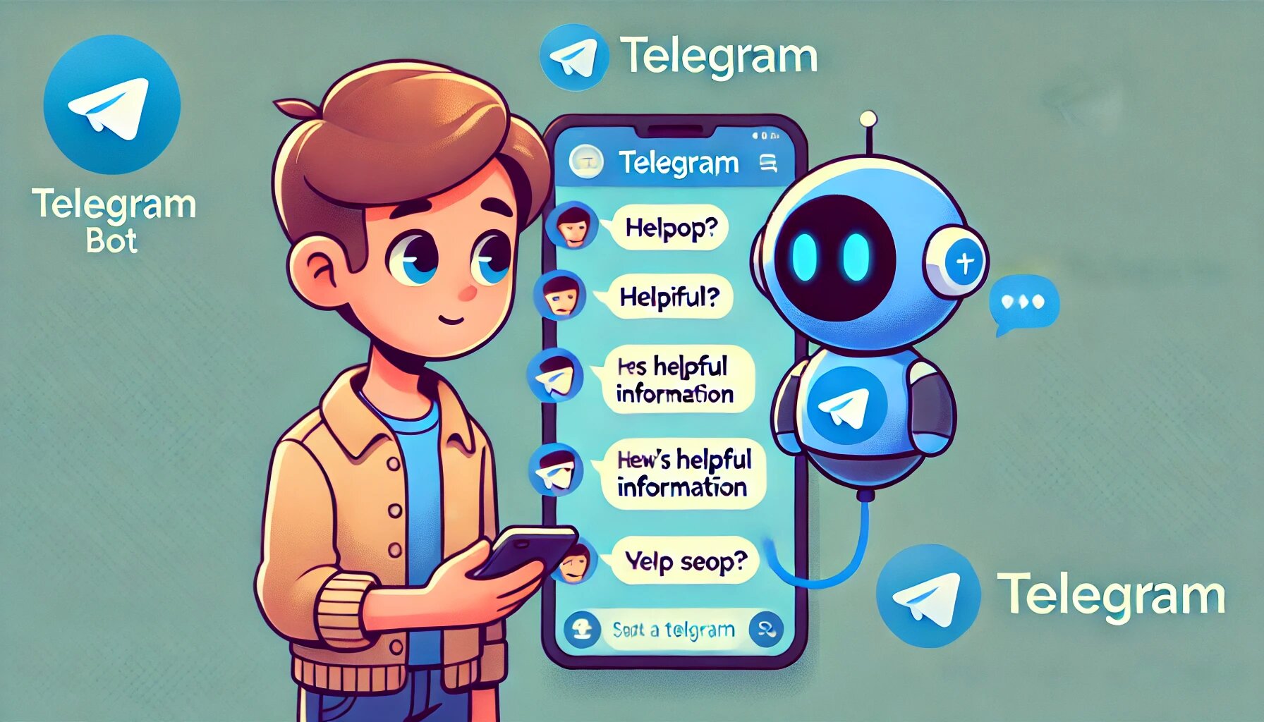 DALL·E 2025-03-06 15.05.58 - A cartoon character interacting with a Telegram bot in a conversation. The bot provides helpful information and the Telegram logo is displayed in the _proc.jpg